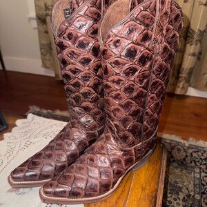 Nocona Burgundy Leather Cowboy Boots Interior Branding